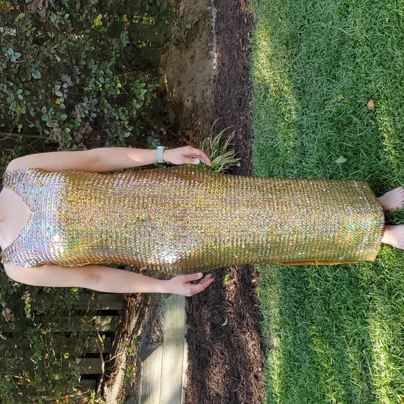 Vintage custom made sequin aurora borealis gown rainbow sparkle - Picture 5 of 6